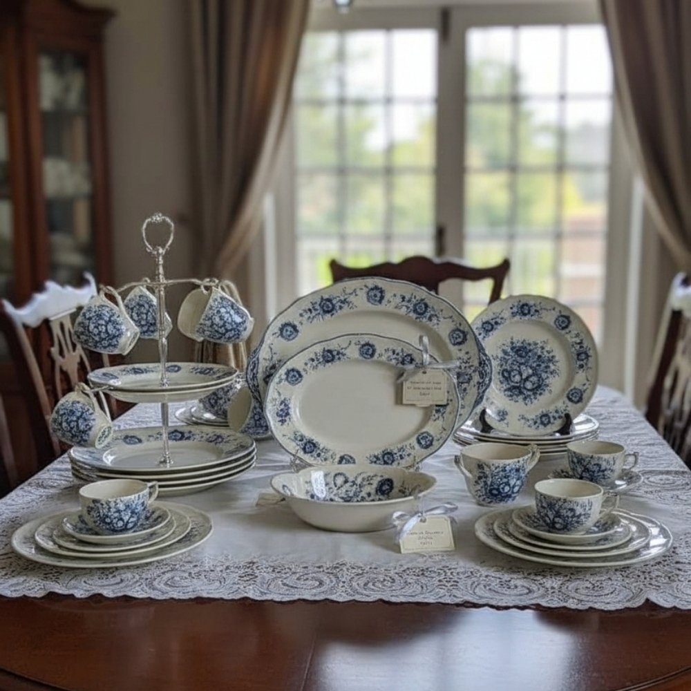 JOHNSON BROTHERS‎ WINDSOR WARE DOVER BLUE  5 PIECE SETTING TABLE FOR 6